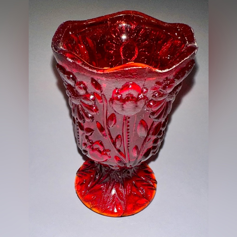 Fenton Ruby Red Floral Embossed Compote - Picture 3 of 11